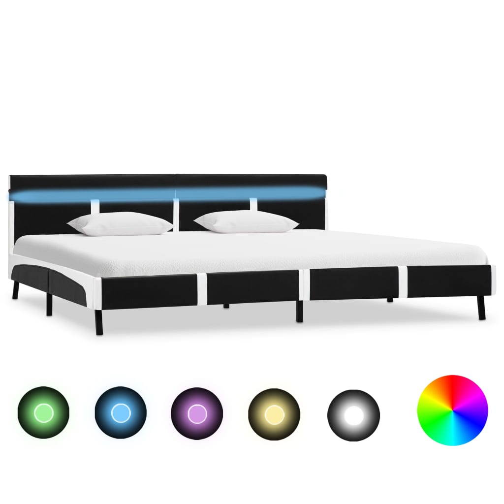 Cadru De Pat Cu Led, Gri, , Piele Artificială