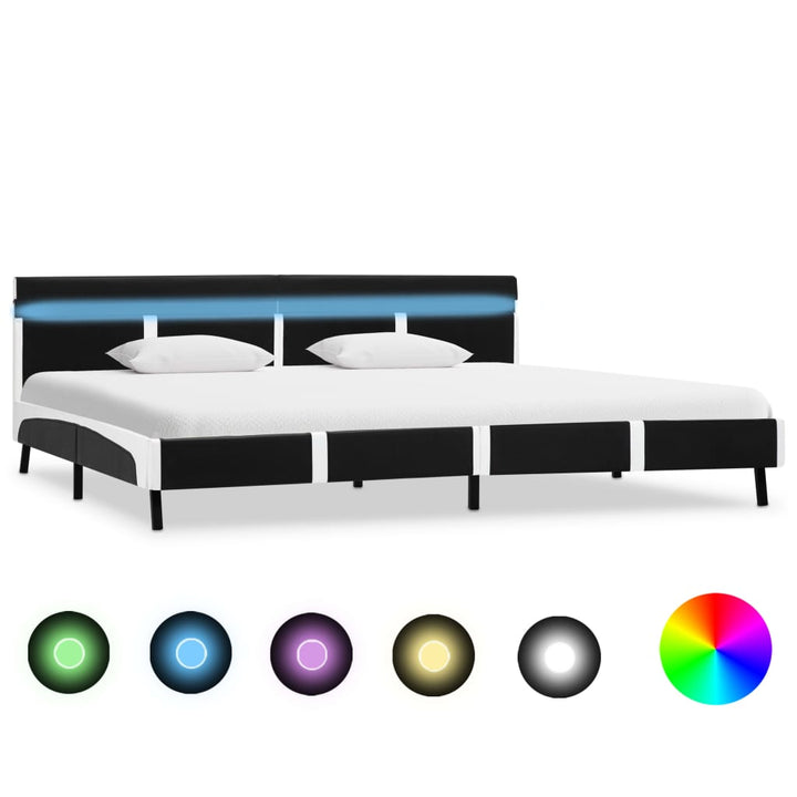 Cadru De Pat Cu Led, Gri, , Piele Artificială