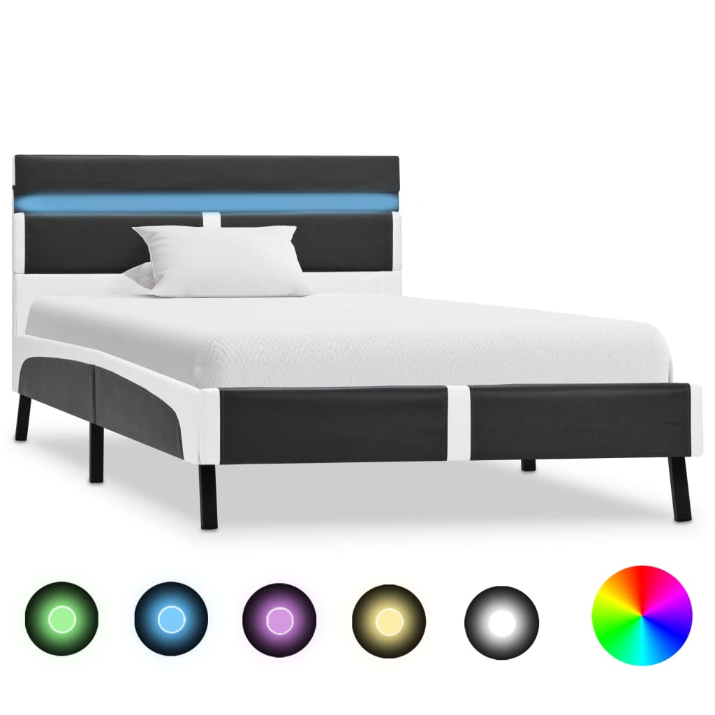 Cadru De Pat Cu Led, Gri, , Piele Artificială