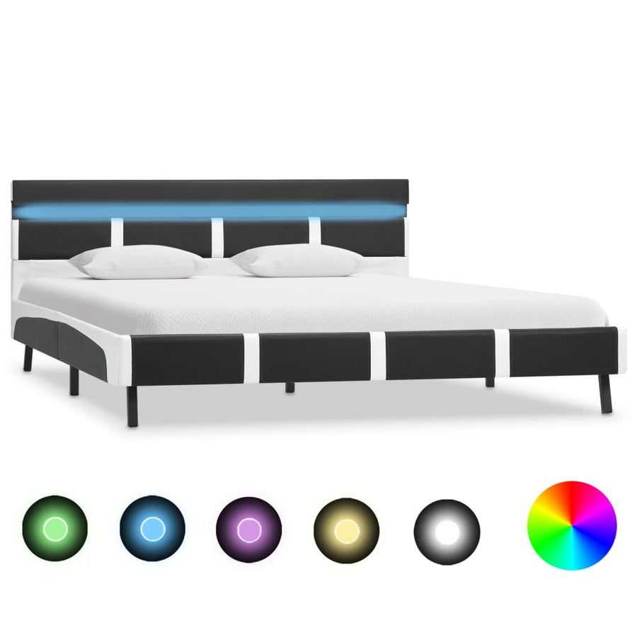 Cadru De Pat Cu Led, Gri, , Piele Artificială