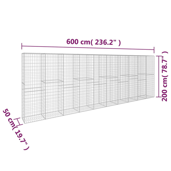 Perete Gabion Cu Capac, 600 X 50 X 200 Cm, Oțel Galvanizat