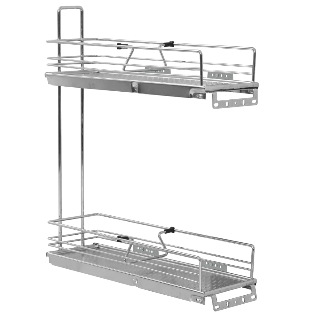 Coș Sârmă Bucătărie Retractabil 2 Rafturi Argintiu 47X15X54,5Cm