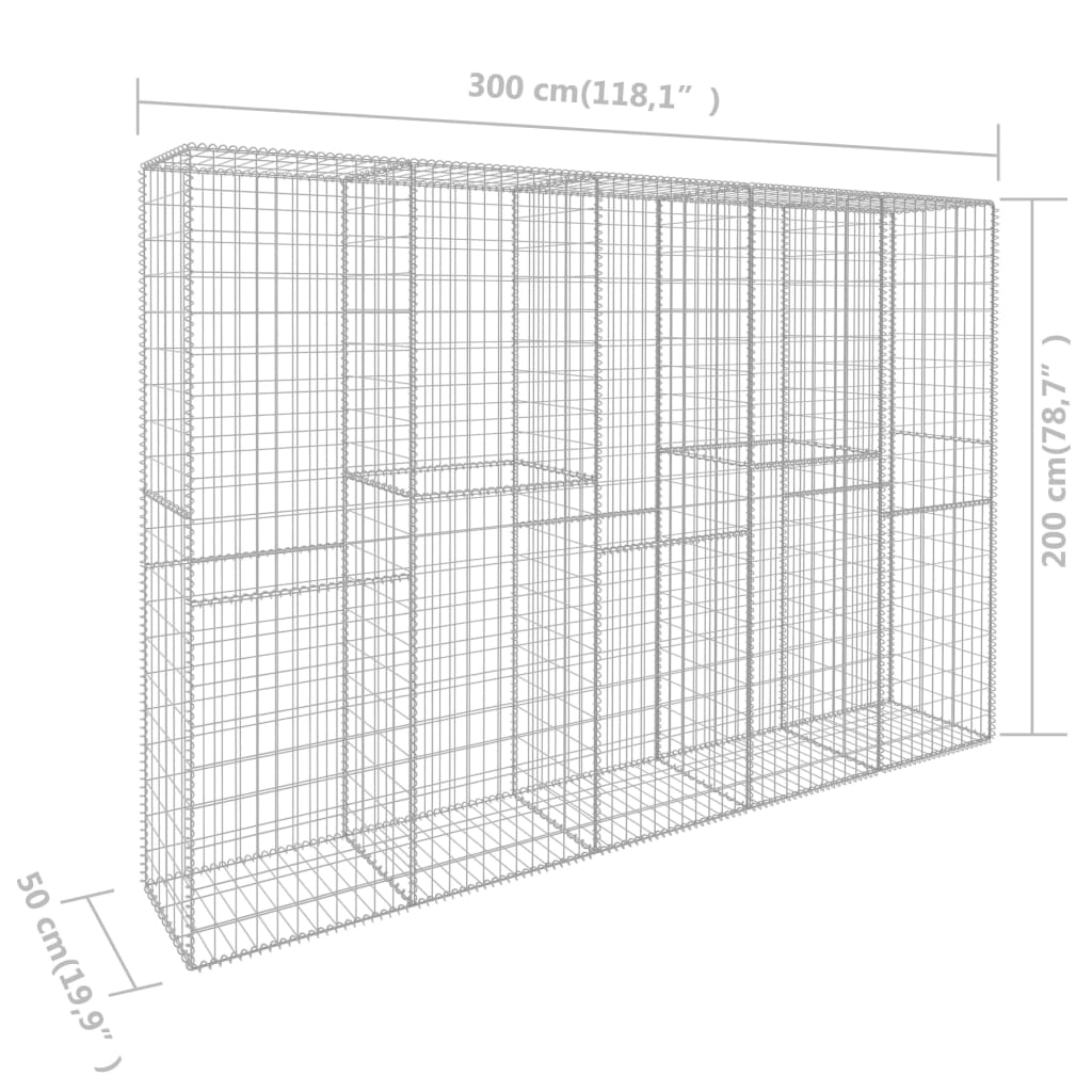 Perete Gabion Cu Capace, 300 X 50 X 200 Cm, Oțel Galvanizat