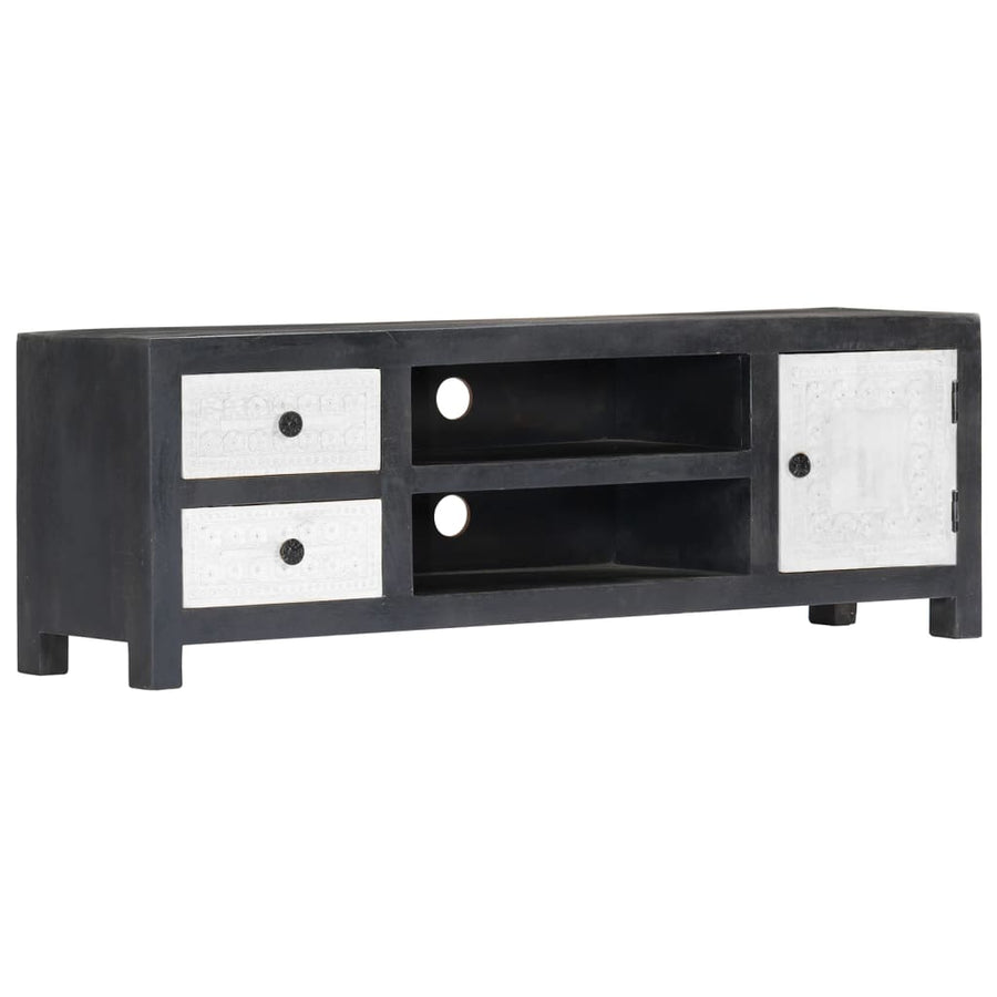Comodă Tv Sculptată Manual Gri&Alb 120X30X40Cm Lemn Masiv Mango