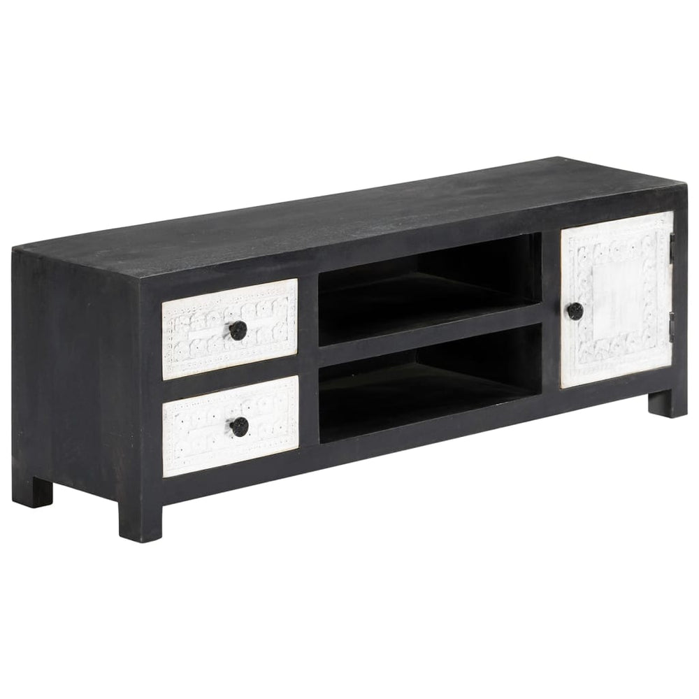 Comodă Tv Sculptată Manual Gri&Alb 120X30X40Cm Lemn Masiv Mango