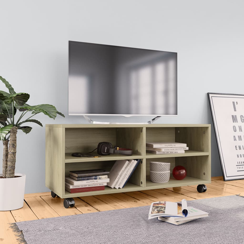 Dulap Tv Cu Rotile, , 90X35X35, Lemn Prelucrat