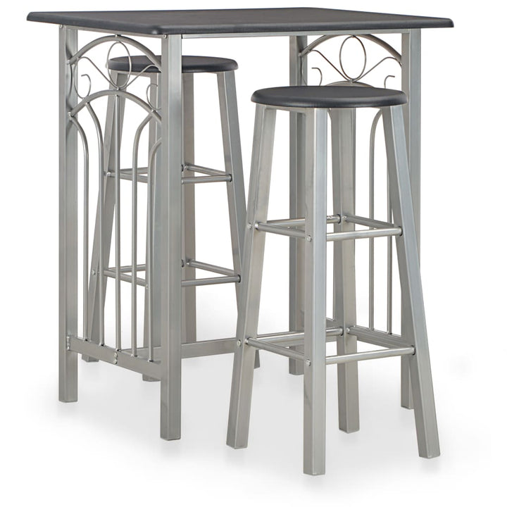 Set Mobilier De Bar, 3 Piese, Negru, Lemn Și Oțel