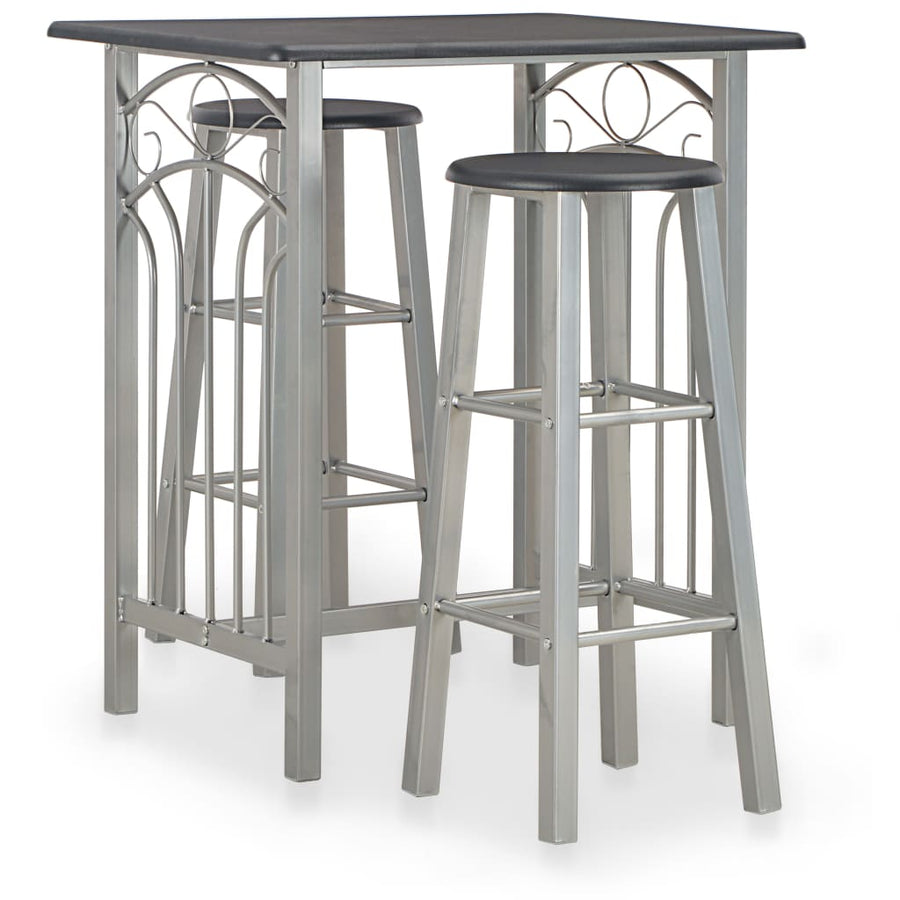 Set Mobilier De Bar, 3 Piese, Negru, Lemn Și Oțel