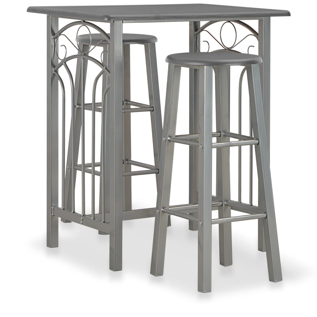 Set Mobilier De Bar, 3 Piese, Negru, Lemn Și Oțel
