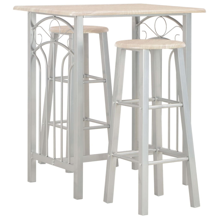 Set Mobilier De Bar, 3 Piese, Negru, Lemn Și Oțel