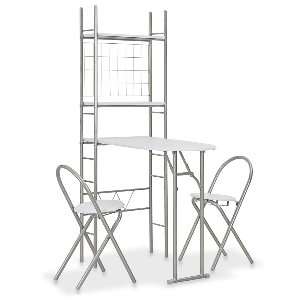 Set Mobilier Bucătărie Cu Depozitare, 3 Piese, Alb, Mdf Și Oțel