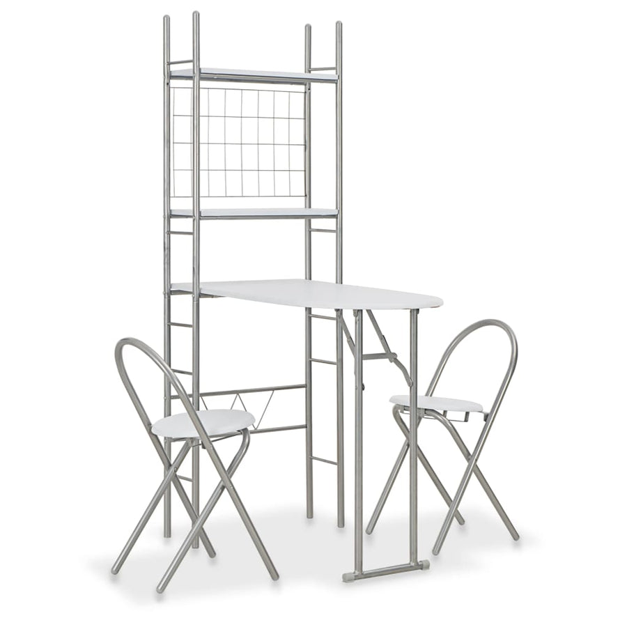 Set Mobilier Bucătărie Cu Depozitare, 3 Piese, Alb, Mdf Și Oțel