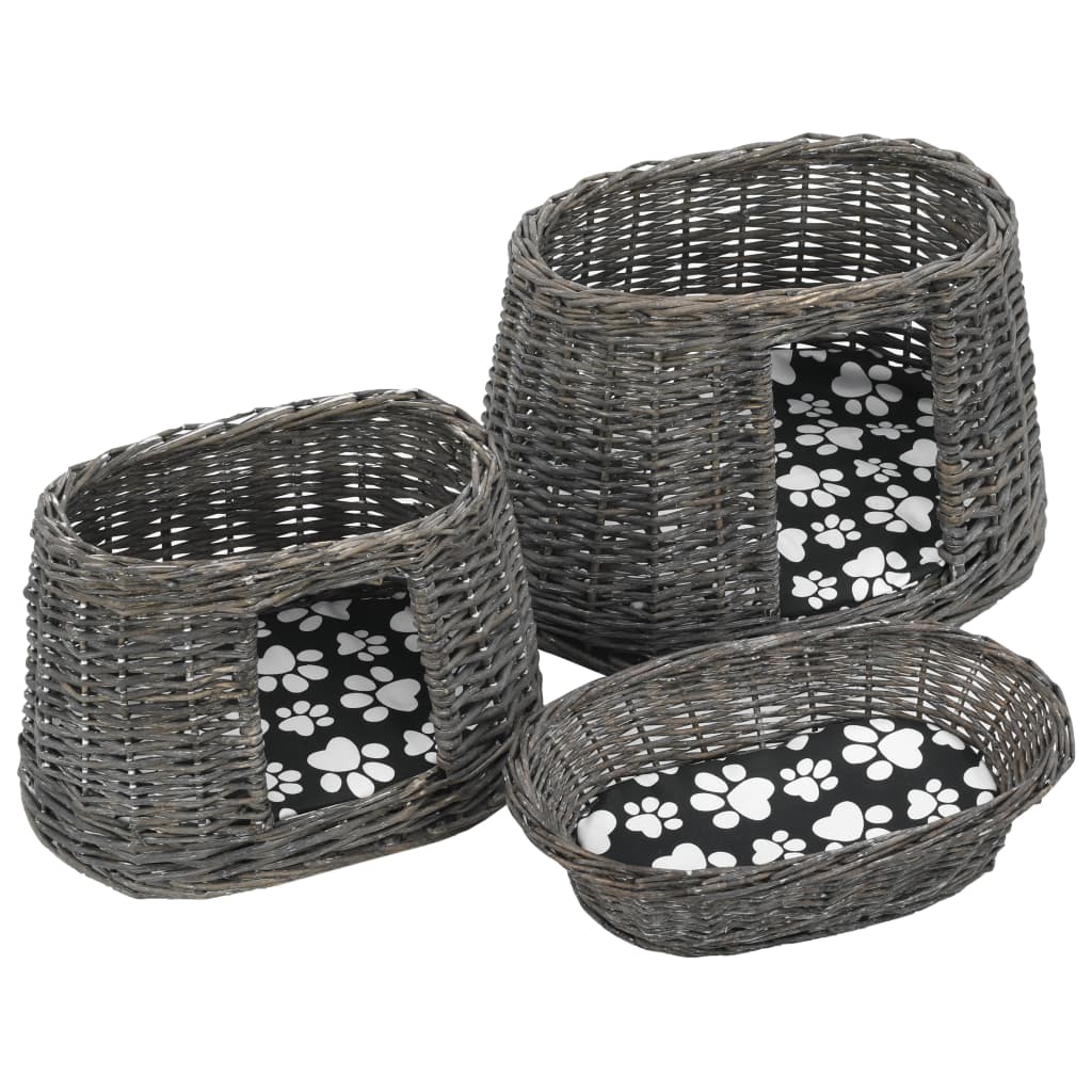 Set Coșuri Pisici, Perne, 3 Piese, , 47X34X60 Cm, Răchită