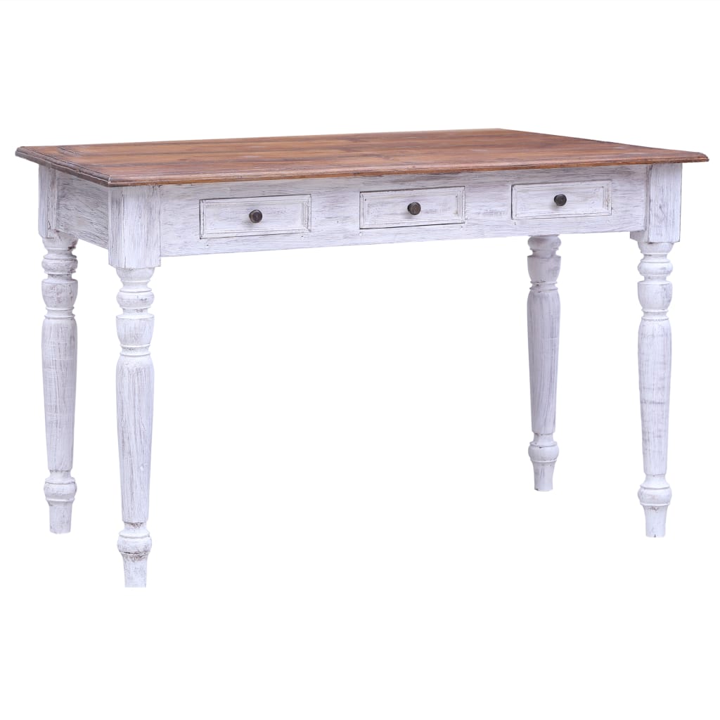 Birou Cu Sertare, Alb, 117X57X75 Cm, Lemn Masiv De Mahon