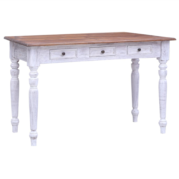 Birou Cu Sertare, Alb, 117X57X75 Cm, Lemn Masiv De Mahon