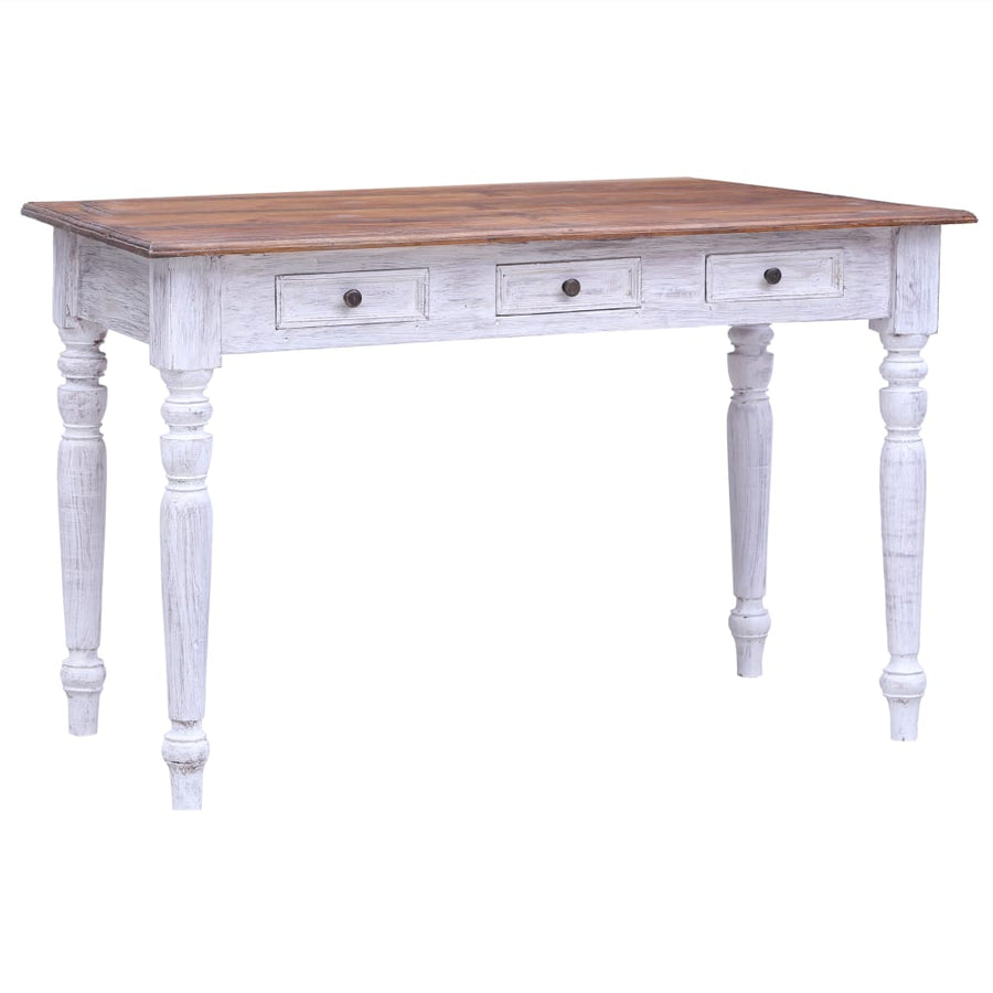 Birou Cu Sertare, Alb, 117X57X75 Cm, Lemn Masiv De Mahon