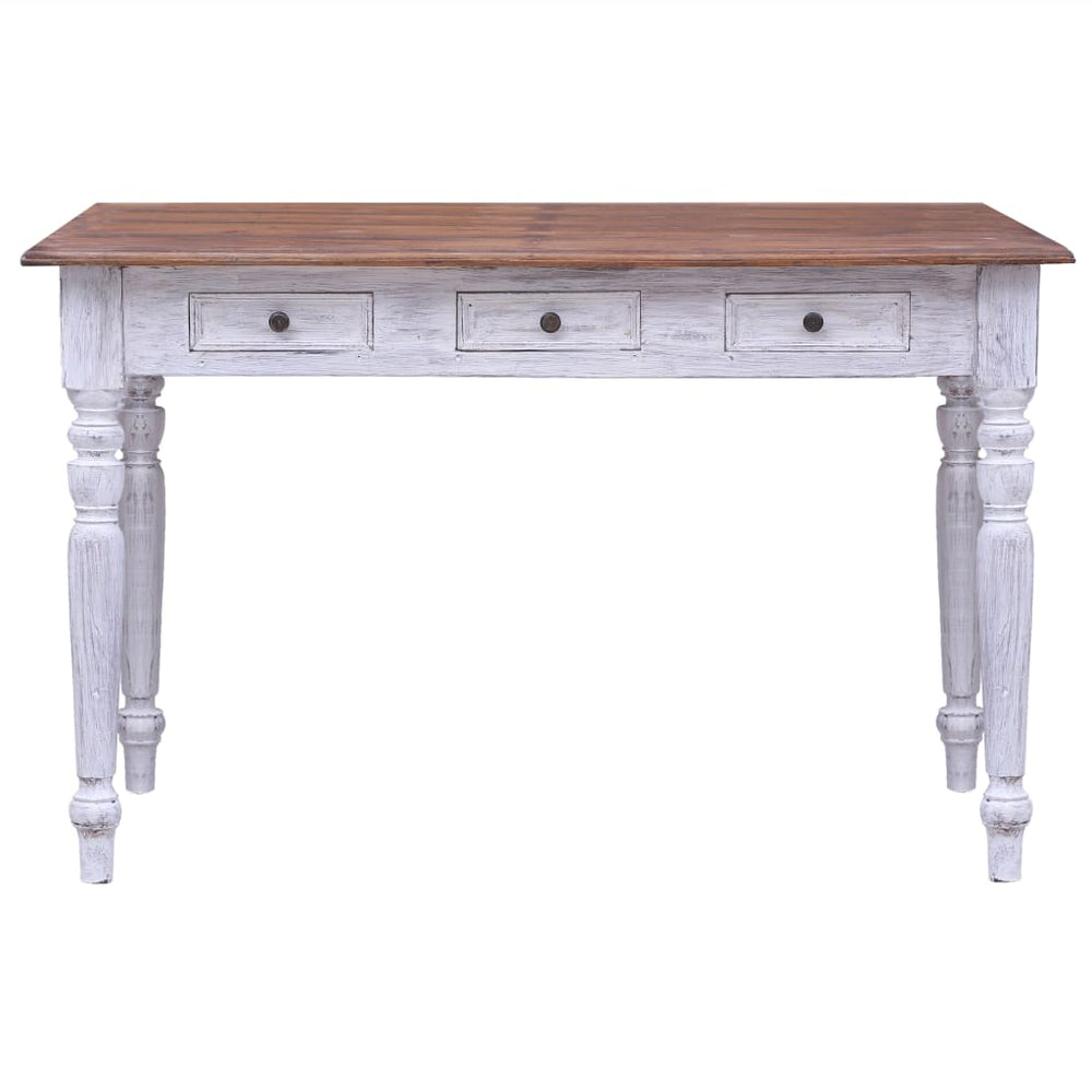 Birou Cu Sertare, Alb, 117X57X75 Cm, Lemn Masiv De Mahon
