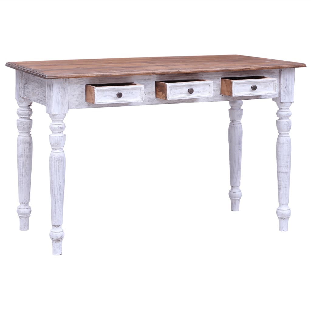 Birou Cu Sertare, Alb, 117X57X75 Cm, Lemn Masiv De Mahon