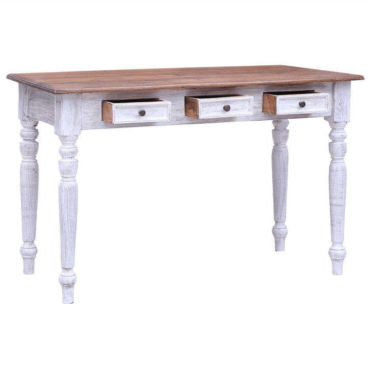 Birou Cu Sertare, Alb, 117X57X75 Cm, Lemn Masiv De Mahon
