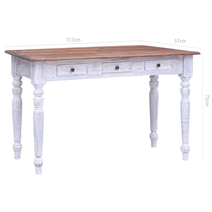 Birou Cu Sertare, Alb, 117X57X75 Cm, Lemn Masiv De Mahon