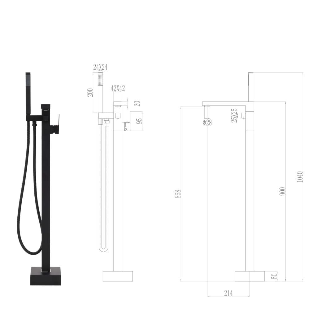 Robinet De Cadă Independent, Negru, 90 Cm, Oțel Inoxidabil