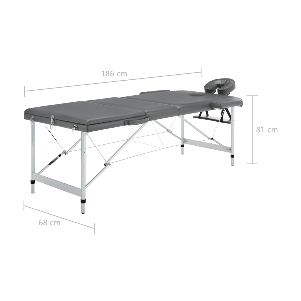 Masă De Masaj Cu 3 Zone, Cadru Aluminiu, , 186 X 68 Cm