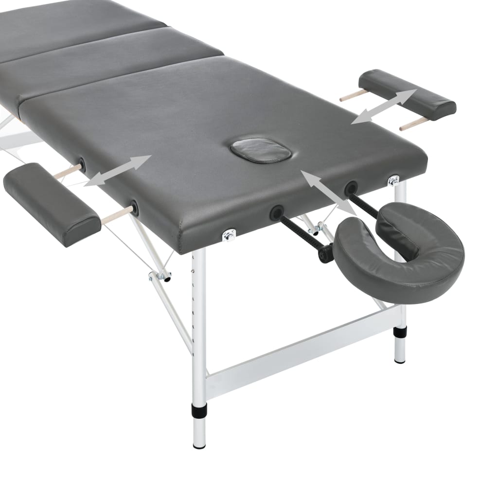 Masă De Masaj Cu 3 Zone, Cadru Aluminiu, , 186 X 68 Cm