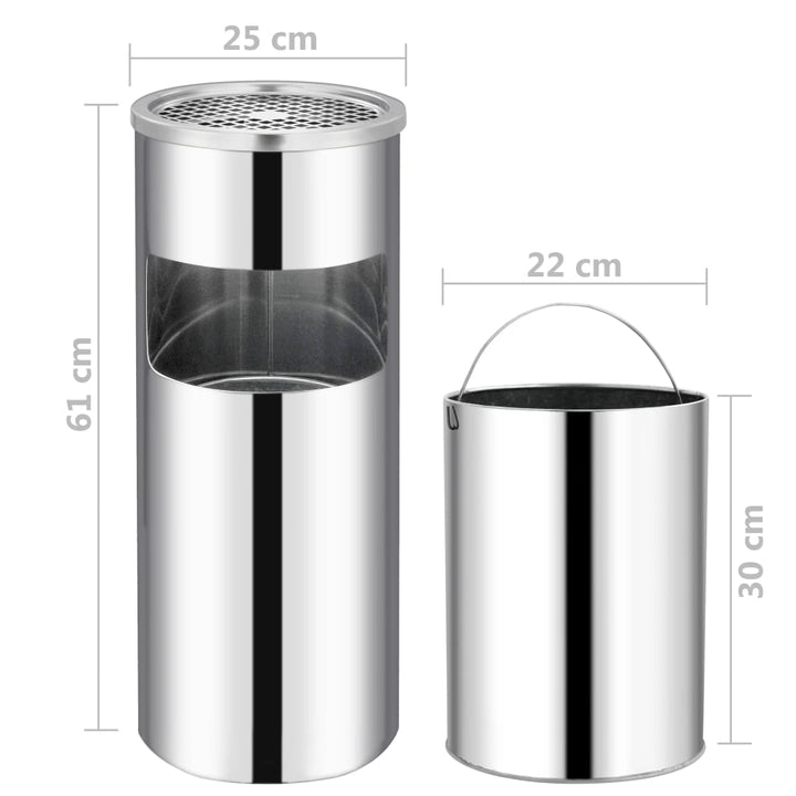 Coș De Gunoi Cu Scrumieră, Pentru Hotel, Oțel Inoxidabil, 30 L