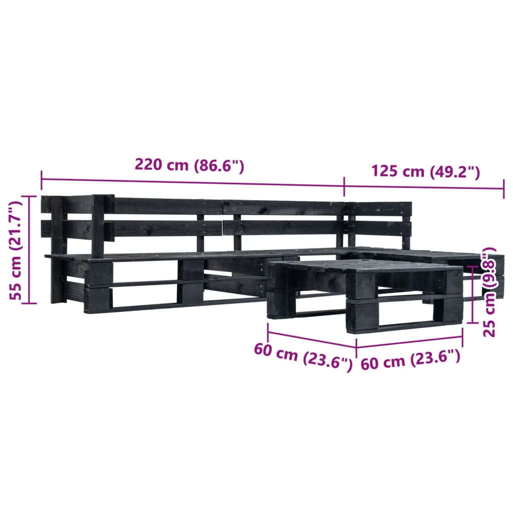 Set Mobilier De Grădină Din Paleți, 4 Piese, , Lemn