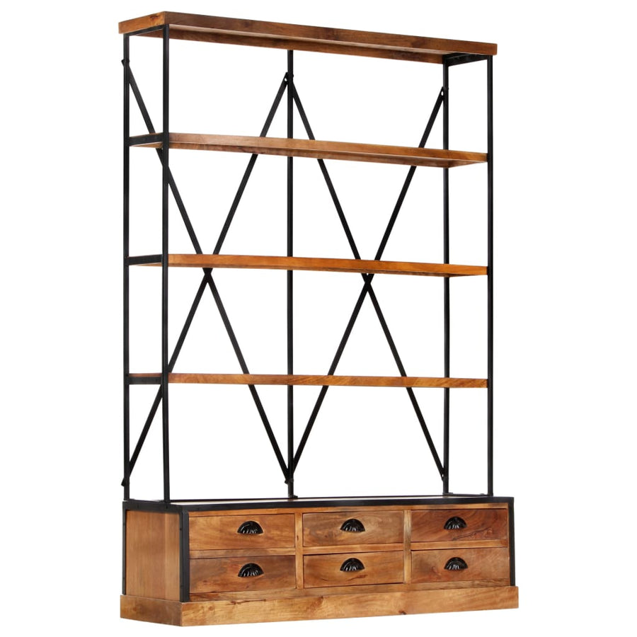 Bibliotecă 4 Rafturi 6 Sertare 122X36X181 Cm Lemn Masiv Mango