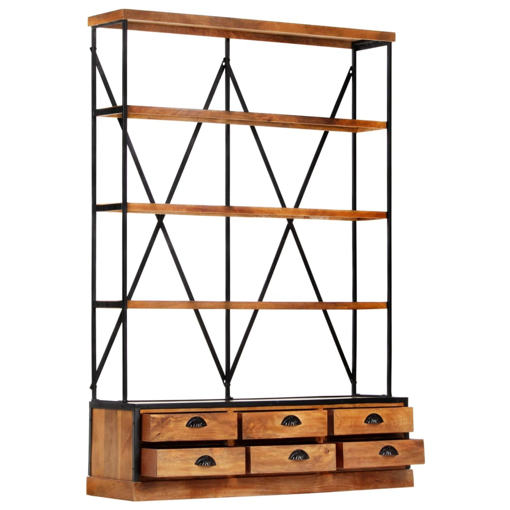 Bibliotecă 4 Rafturi 6 Sertare 122X36X181 Cm Lemn Masiv Mango