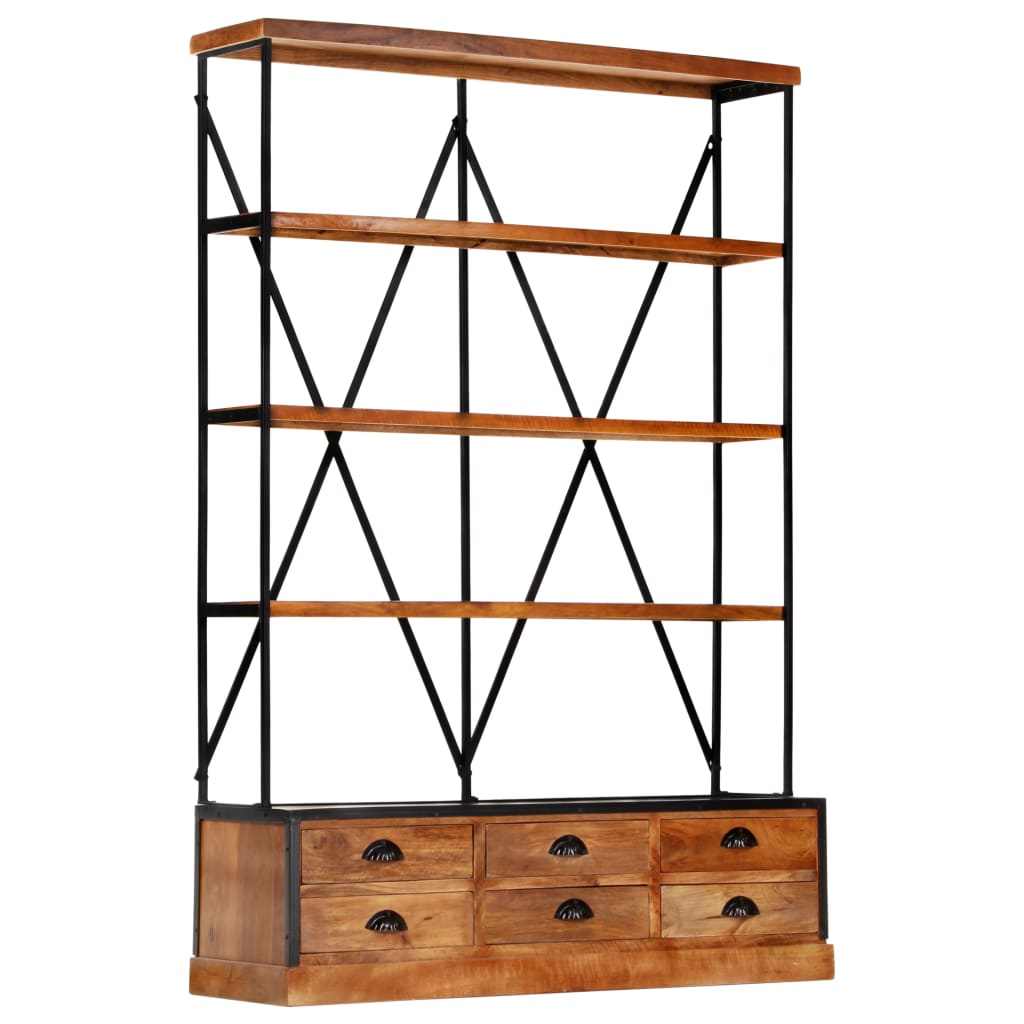 Bibliotecă 4 Rafturi 6 Sertare 122X36X181 Cm Lemn Masiv Mango