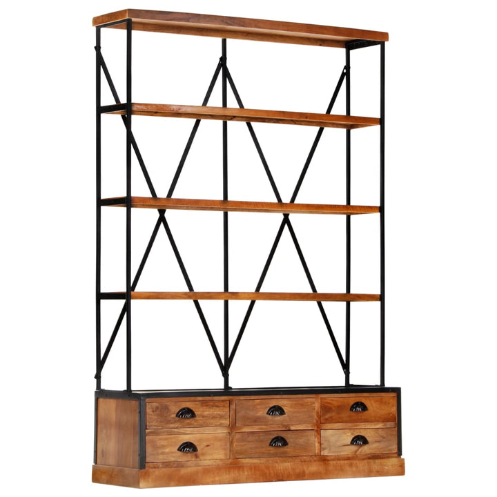 Bibliotecă 4 Rafturi 6 Sertare 122X36X181 Cm Lemn Masiv Mango