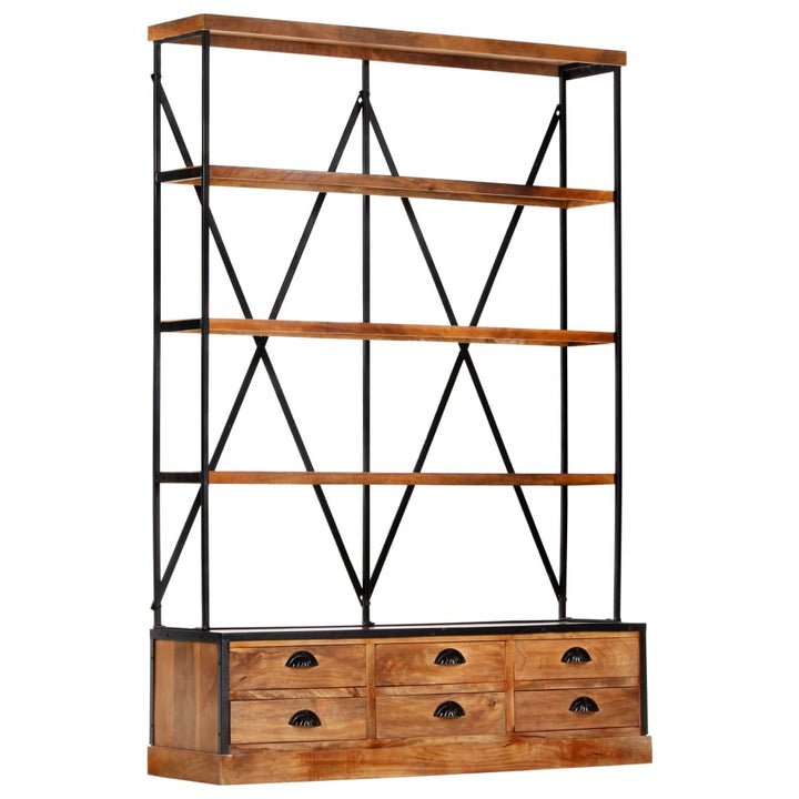 Bibliotecă 4 Rafturi 6 Sertare 122X36X181 Cm Lemn Masiv Mango