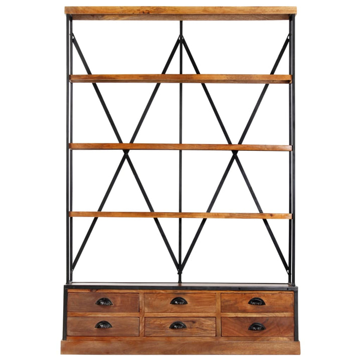 Bibliotecă 4 Rafturi 6 Sertare 122X36X181 Cm Lemn Masiv Mango