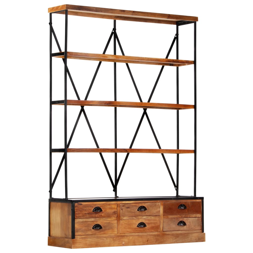 Bibliotecă 4 Rafturi 6 Sertare 122X36X181 Cm Lemn Masiv Mango