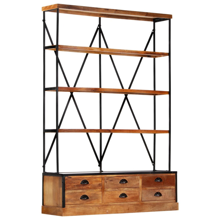 Bibliotecă 4 Rafturi 6 Sertare 122X36X181 Cm Lemn Masiv Mango