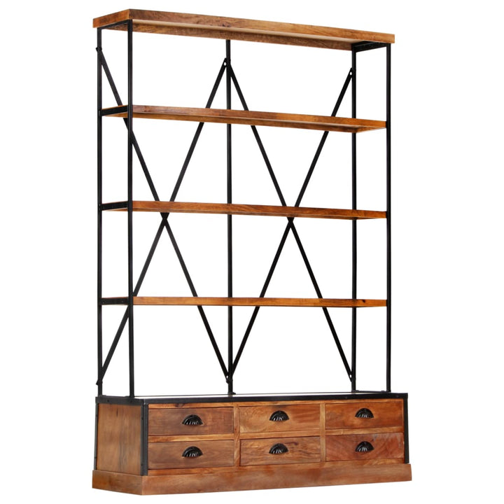 Bibliotecă 4 Rafturi 6 Sertare 122X36X181 Cm Lemn Masiv Mango