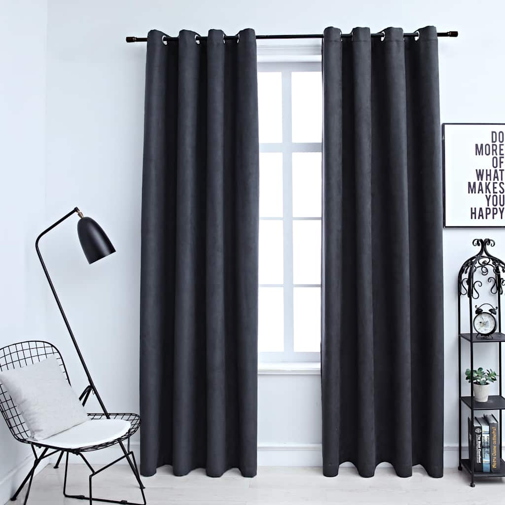Draperii Opace Cu Inele Metalice, 2 Buc., Ruginiu,