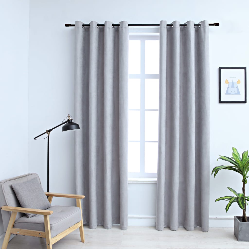 Draperii Opace Cu Inele Metalice, 2 Buc., Ruginiu,