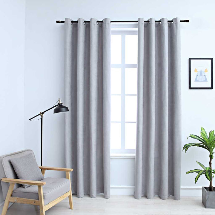 Draperii Opace Cu Inele Metalice, 2 Buc., Ruginiu,