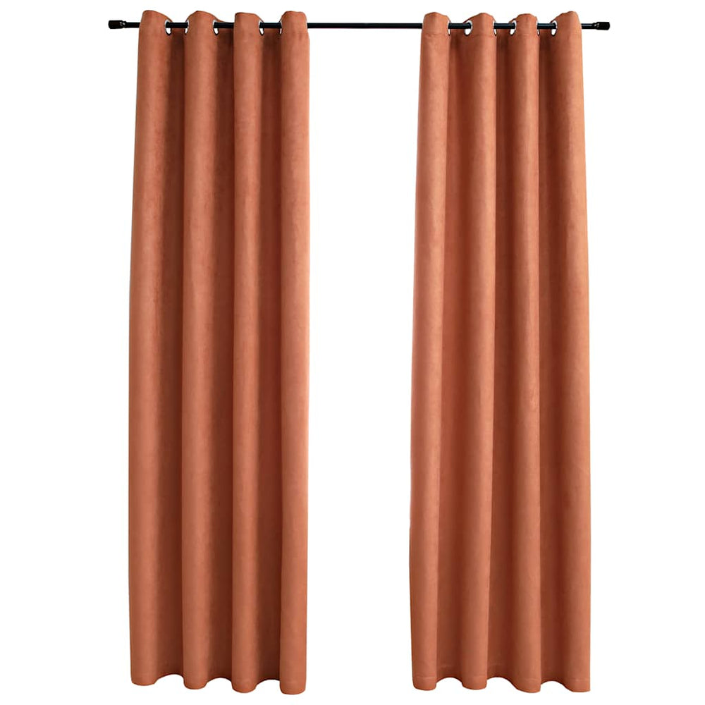 Draperii Opace Cu Inele Metalice, 2 Buc., Ruginiu,