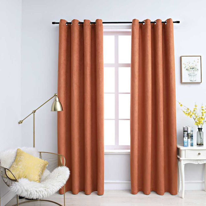 Draperii Opace Cu Inele Metalice, 2 Buc., Ruginiu,