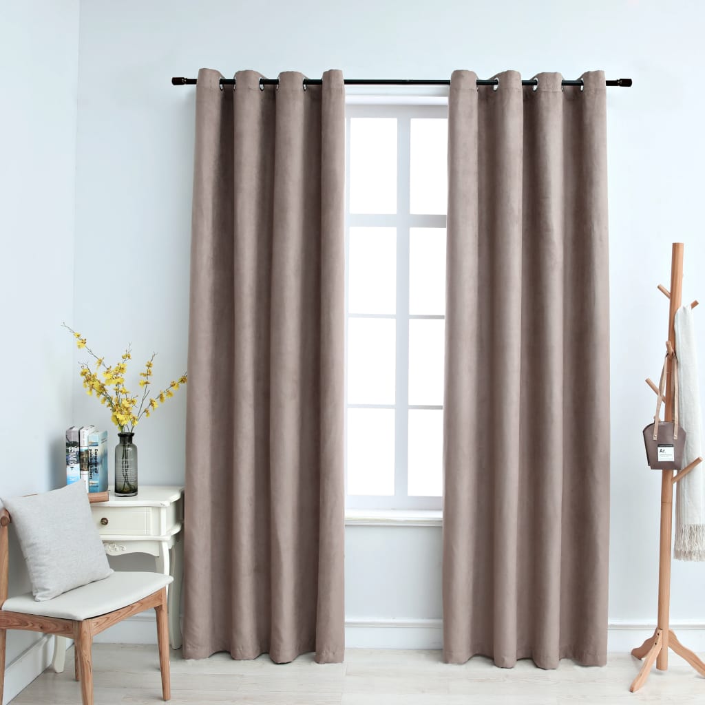Draperii Opace Cu Inele Metalice, 2 Buc., Ruginiu,