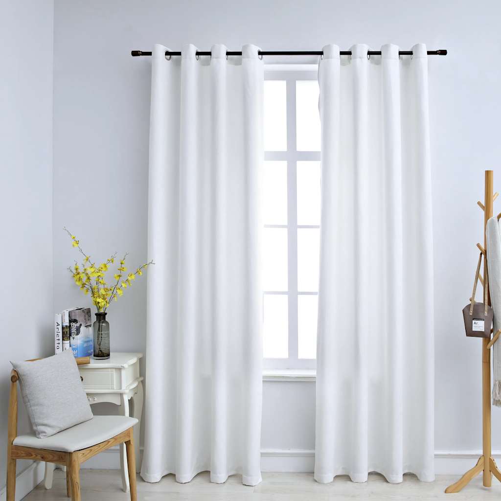 Draperii Opace Cu Inele Metalice, 2 Buc., Ruginiu,
