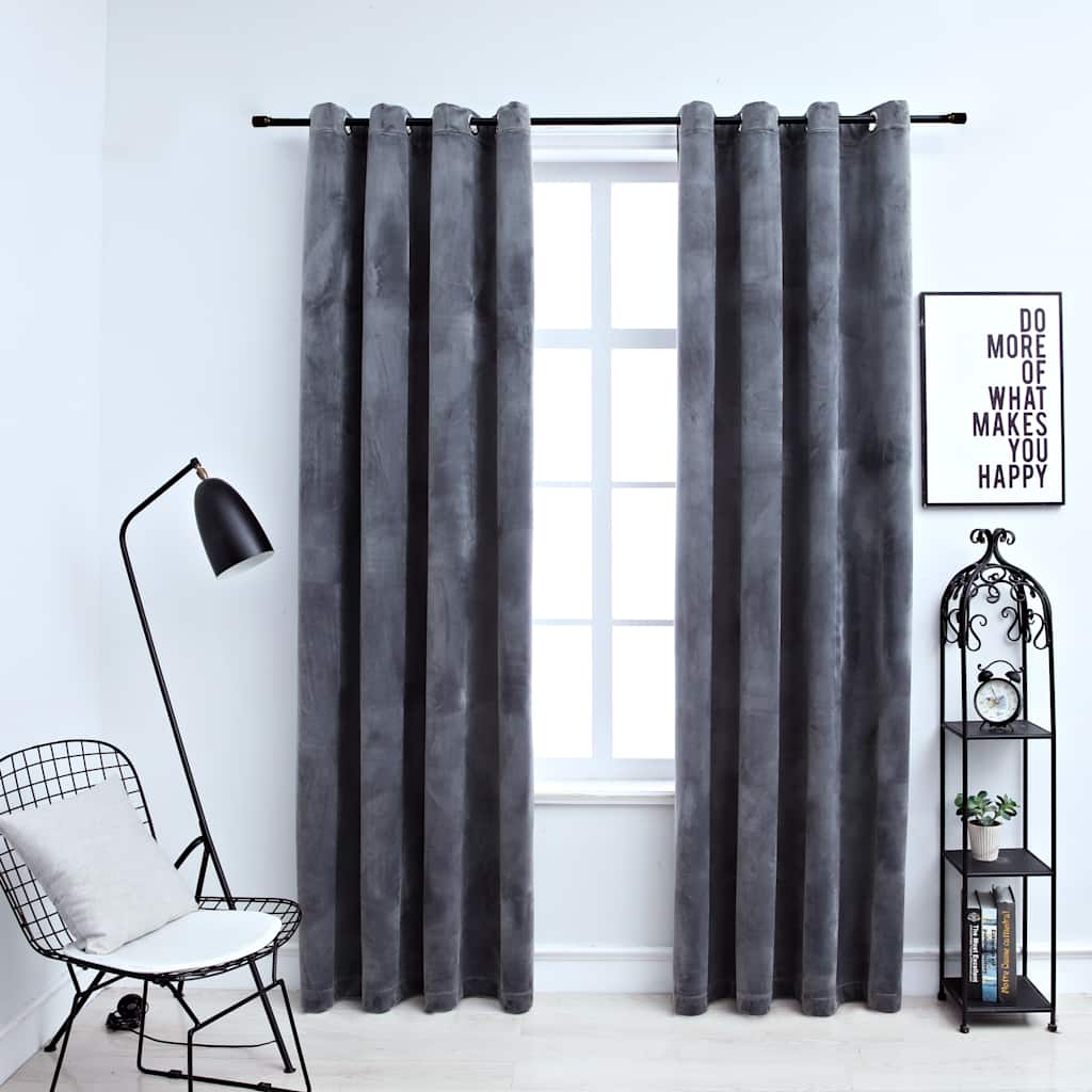 Draperii Opace Cu Inele, 2 Buc., Roz Antic, , Catifea