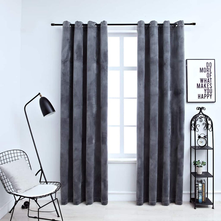 Draperii Opace Cu Inele, 2 Buc., Roz Antic, , Catifea