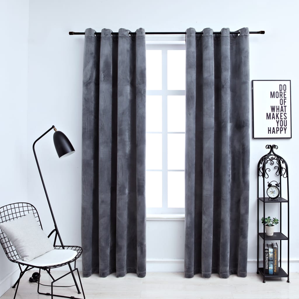 Draperii Opace Cu Inele, 2 Buc., Roz Antic, , Catifea