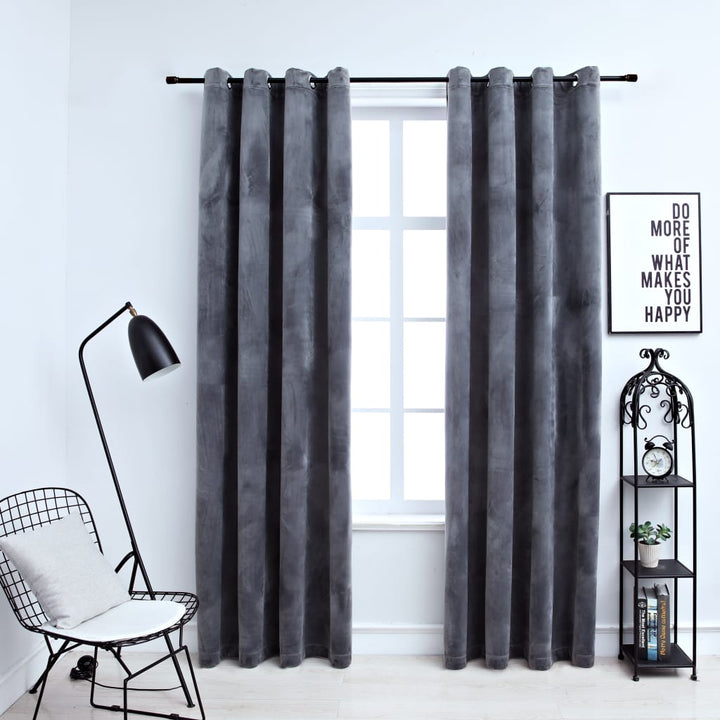 Draperii Opace Cu Inele, 2 Buc., Roz Antic, , Catifea