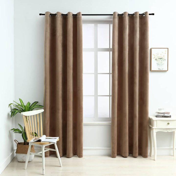 Draperii Opace Cu Inele, 2 Buc., Roz Antic, , Catifea